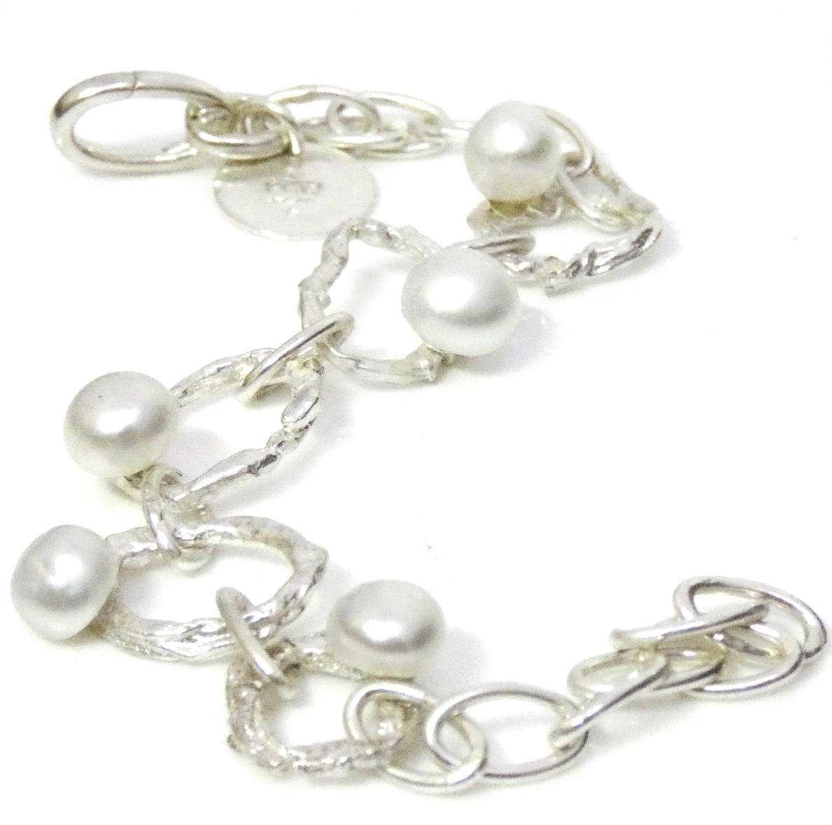White South Sea Keishi Pearls on a Handmade Chain Bracelet